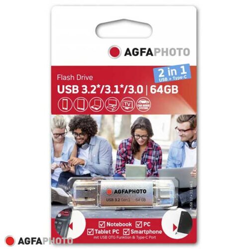 AgfaPhoto USB Флаш памет 3.0 64 GB OTG - 2 в 1 (USB + Type-C)