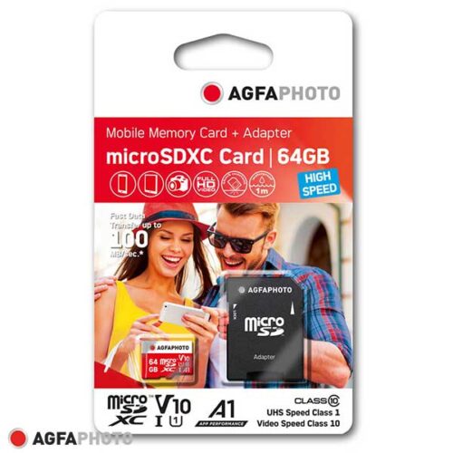 AgfaPhoto Флаш памет MicroSDHC 64GB High Speed+адаптор за SD слот